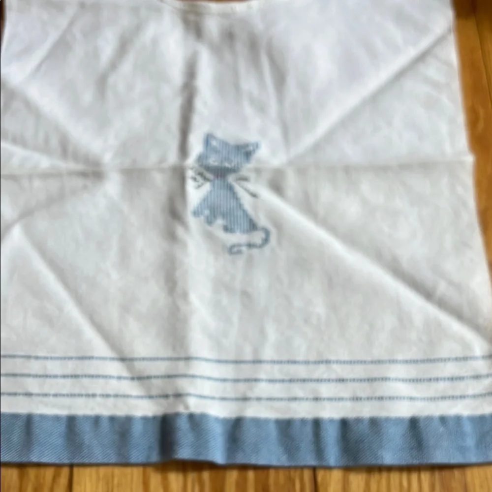 White and Blue Cat Embroidered bib